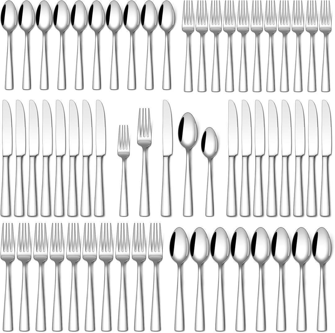 Stapava 60 Piece Silverware Set, Food-Grade Stainless Steel Flatware Sets for 12 Mirror Polished Cutlery Utensil Sets Include Dinner Knives Spoons and Forks Set Dishwasher Safe for Home Restaurant