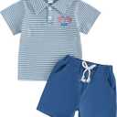 Douhoow Toddler Boy Summer Outfits Short Sleeve Lapel Collar Embroidery T-shirt Tops Shorts Baby Boy Festival Clothes