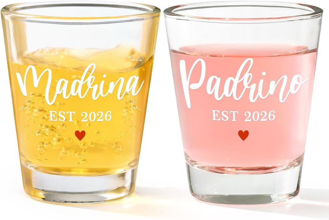 Futtumy Godparents Proposal Gift, 2OZ Padrino Madrina Est 2026 Shot Glasses, Godmother Proposal Gift, Padrinos Madrina Proposal Gifts for Godmother Godfather on Christmas Party Holiday Birthday(2 PCS)