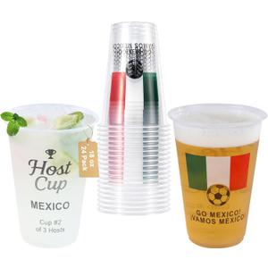 18 oz Host Cup Celebrating World Soccer Tournament Host Mexico, 24-Count Disposable Plastic Party Cups, National Flag Themed for Fan Event Decorations Game-Day Festival