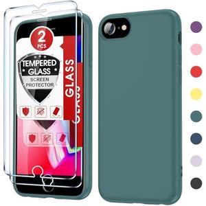 LeYi for iPhone SE Case, iPhone 8 Case with [2 Pack] Tempered Glass Screen Protector, Soft Liquid Silicone Cover Microfiber Liner Funda para Cell Phone Case for iPhone 7/ SE 2022 2020, Green Set of 3