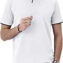 Aiyino Men's Muscle V Neck Polo Shirts Slim Fit Short Sleeve Cotton Golf T-Shirts Ribbed Knit Soft Tees,White, M