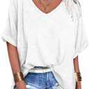 WIFFGO Womens T Shirts Summer Tee Tops V Neck Short Sleeve Casual Half Sleeve Cozy Comfy Loose Fit Basic Roll Up Tees M