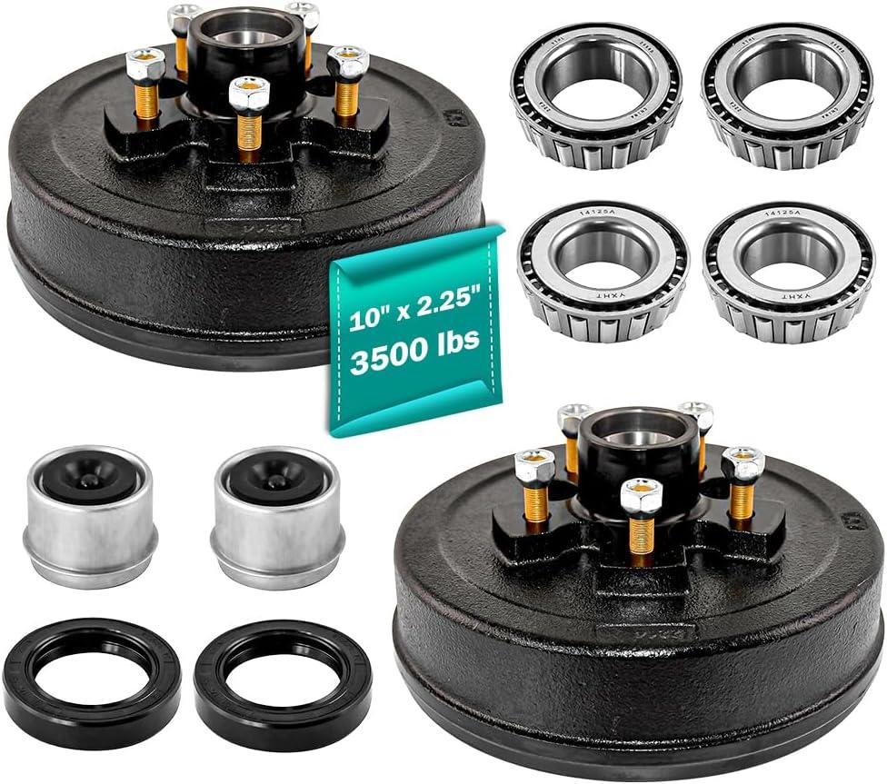 10" x 2-1/4" Trailer Brake Drum Kit 5 on 4.5 with 5 Bolt 1/2"-20 L68149/L44649 Heavy Duty Trailer Hub Drum kits for 3500 lbs,008-247-05, 84546,22001K
