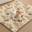 Blissful Diary Baby Play Mats for Floor, 71x59 Inch Extra Thicker & Large Soft Cushioning Foam Playmats for Babies and Toddlers, Foldable Washable Baby Crawling Mat for Playpen, Earth Tones Design