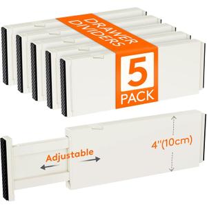 Lifewit 5 Pack Drawer Dividers 4" High, 11-17" Adjustable Dresser Drawer Organizers for Clothes, Expandable Dresser Separators in Bedroom/Bathroom/Kitchen/Vanity/Office Organization and Storage, Beige