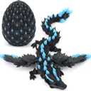 Joyvilla 3D Printed Dragon with Wings Glow in The Dark, Dragon Eggs with Dragon Inside, Flexible Articulated Fidget Toy, Easter Mythical Pieces, Cool Luminous Desk Decor Gift for Kids & Adults (Black Blue)