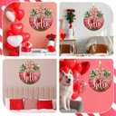 Valentines Day Wreaths for Front Door Hello Valentine Hanger Sign Outside Rustic Holiday Farmhouse Wooden Door Decoration Hanging with Bows Outdoor (Red)