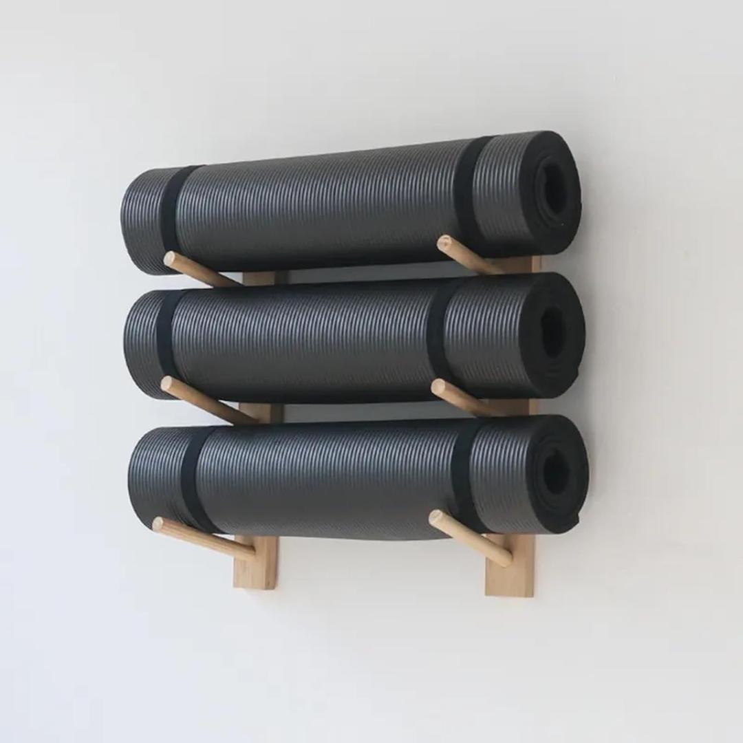 Yoga Mat Holder Wall Mount - Stylish Wood Rack for Foam Roller & Fitness Accessories - Wood Shelf - 3/6/9 Layers - Save Space & Organize Your Home Gym(Size:3 Layer 55cm)