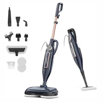DEVOAC VM6 Scrubbing Steam Mop with Rotating Mop Pads, 10 in 1 Steam Mop, Lightweight Spin Mop & 3 Steam Modes for Hard Floor Laminate Marble Floors (Ebony)