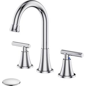 Bathroom Faucets for Sink 3 Hole, Hurran Chrome Bathroom Sink Faucet with Pop-up Drain and Supply Lines, Stainless Steel Lead-Free Widespread Faucet for Vanity RV Farmhouse Sink (8 Inch)