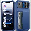 for iPhone 16e Case with Card Holder (4-5 Cards), RFID Block, Slide Camera Cover, Military Grade Protection, Durable Shockproof Heavy Duty Rugged Women Men Wallet Phone Case for iPhone 16e, Blue