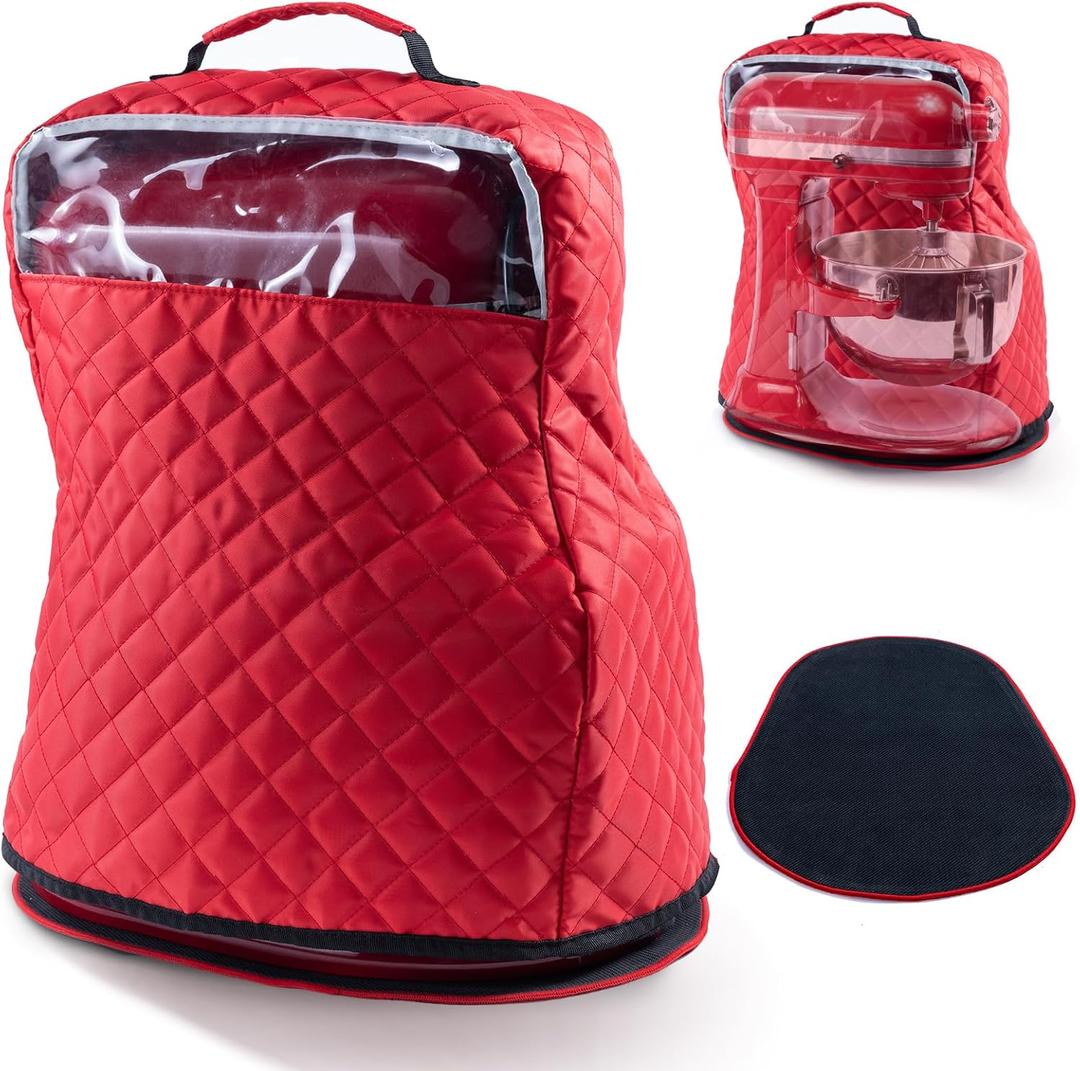 BAGSPRITE Stand Mixer Cover with Appliance Sliders Compatible with KitchenAid Mixer 6/7/8 Quart with Pockets for Kitchen Aid Accessories and Attachments (Fit for Bowl Lift 5-8 Quart, Red)