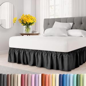 Wrap Around Dust Ruffle Bed Skirt - Dark Grey - for Queen Size Beds with 15 Inch Drop - Elastic Strap - Adjustable Pleated Bedskirt with Brushed Fabric and Wrinkle Free - for Women, Men, Kids & Teens (05 - Dark Grey)