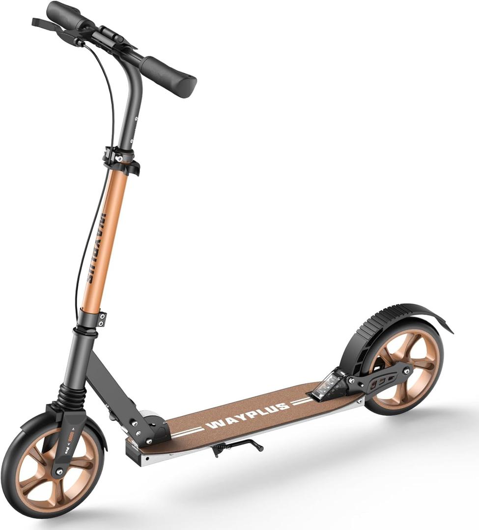 Kick Scooter for Ages 6+,Kid, Teens & Adults. Max Load 240 LBS. Foldable, Lightweight, 8IN Big Wheels for Kids, Teen and Adults, 4 Adjustable Levels. Bearing ABEC9 (Brown)