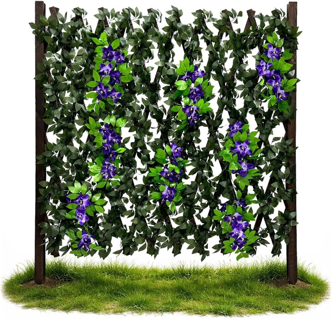 86 York Expandable Wooden Privacy Fence with Artificial Flowers & Greenery, In-Ground Decorative Outdoor Privacy Screen to Hide AC Units & Trash Cans, Garden & Yard Decor Panel