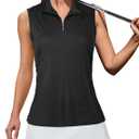 AURUZA Women's Golf Shirt, Sleeveless Polo Shirts for Women V Neck Zip Collar Athletic Workout Tennis Tank Top Summer Outfit (Small, #2 Black)