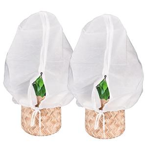 Abimars Plant Covers Freeze Protection Jacket 2.36 oz/ yd², 2.6ft x 2.6ft Reusable Winter Drawstring Plant Covers with Zipper, Frost Cloth Plant Freeze Protection, 2 Pack