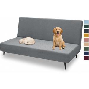 XINEAGE 2026 New Futon Cover Full Size Stretch Armless Sofa Bed Cover Anti-Slip Furniture Protector Without Armrests Futon Slipcover with Elastic Bottom (67"-82", Light Gray)