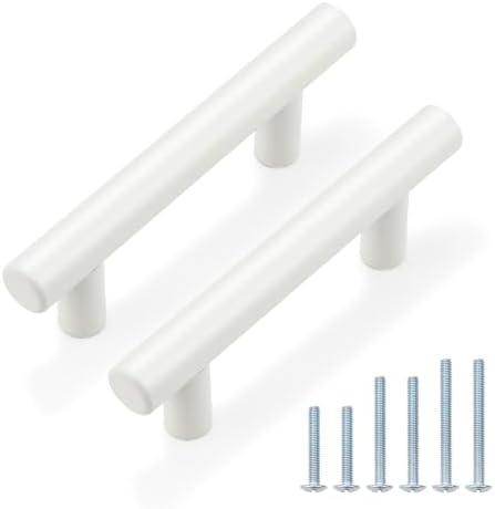 Probrico 6 Pack| 2-1/2 Inch Hole Centers White Cabinet Pulls Modern Stainless Steel Euro Round T Bar Pulls Drawer Dresser Handles Furniture Cabinet Pulls-4" Overall Lenght