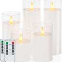 Homemory Realistic Flickering Battery Operated Candles, LED Fake Electric Candle with Remote Control and Timer, Flameless Candles for Home, Christmas Decoration, White, Set of 5 (D3"xH4"5"6"8"8")