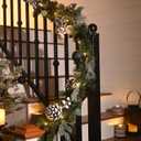 Valery Madelyn 9 Feet Pre-Lit Christmas Garland with Lights for Mantle, Lighted Outdoor Xmas Garland with Black White Balls & Bow for Home Stairs Fireplace Table Centerpiece Indoor Holiday Party Decor