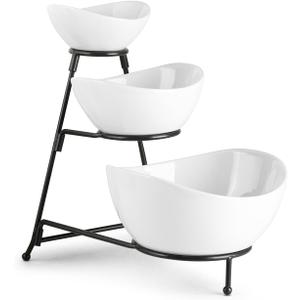 LAUCHUH Serving Dish for Entertaining, 3 Tier Serving Tray, Chip and Dip Serving Set Oval Serving Bowl Set for Thanksgiving, Christmas, Fruit, Dessert, Appetizer, Candy, Vegetable, Black