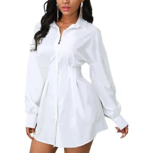 Women's Shirt Dresses Button Down Colorful Blouses Long Sleeve Floral Print Tops Loose Collar Sexy T-Shirts (Large)