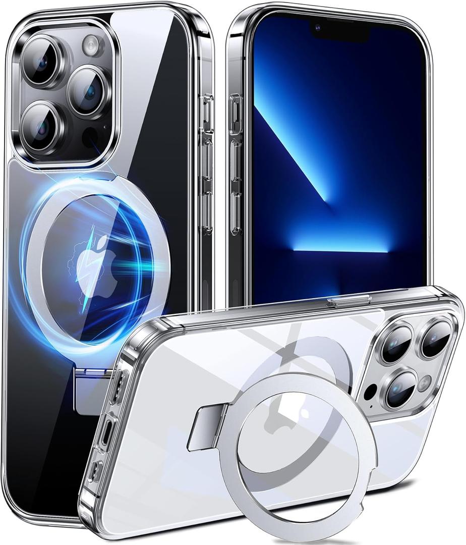 Chicfun 3-in-1 [Magnetic+Kickstand+Ring Holder] for iPhone 14 Pro Max Case Stand Ring Holder Compatible with MagSafe, Military Shockproof Protective iPhone 14 Pro Max Phone Case Kickstand Cover (Clear)