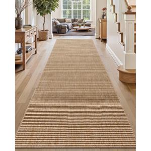 DEXI Hallway Runner Rug 3.3x12, Woven Braided Farmhouse Runner Carpet Indoor, Absorbent Thin Long Entryway Runners for Kitchen, Laundry Room, Patio Entrance, Beige