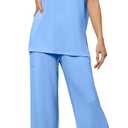 Womens 2 Piece Outfits Shorts Sleeve Tops Wide Leg Pants Casual Trendy Lounge Matching Set 2025 (Blue, XL)