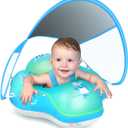 Baby Pool Float No Flip Over, Inflatable Baby Float with Sun Protection Canopy, Baby Swimming Float, Baby Swim Float with Double Air Chambers, Add Tail for Age of 3-36 Months (Small, Blue)
