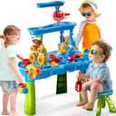 3-Tier Kids Water Table for Toddlers Kids Ages 3-5 4-8, Summer Outdoor Water Table Beach Kids Toys, Toddler Sensory Activity Sand Box Play Set with Rain Showers Splash Pond for Boys Girls