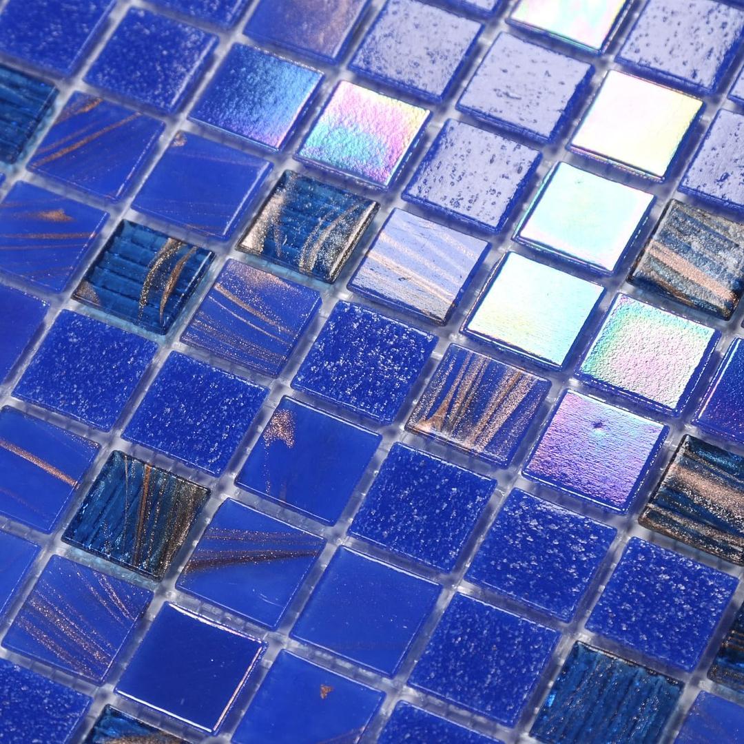 11.5 Sq.Ft Iridescent Cobalt Blue Glass Mosaic Tiles, 12.9" Sheets (10-Pack), Waterproof Mesh-Mounted for Swimming Pool & Shower Floor, Grout Required (Not Peel and Stick), 4mm Dark Blue