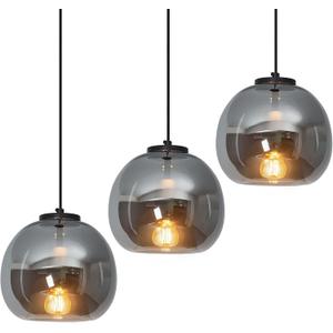 Mirror Smoke Gray Glass Pendant Lights Kitchen Island 3 Pack 7.87" Glass Globe Pendant Light Black Hanging Light Fixture Modern Pendant Lighting for Kitchen Island Bedroom Dining Room