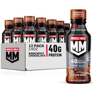 Muscle Milk Pro Advanced Nutrition Protein Shake, Knockout Chocolate, 14 Fl Oz Bottle, 12 Pack, 40g Protein, 1g Sugar, 16 Vitamins & Minerals, 6g Fiber, Workout Recovery, (EXP 03/07/26)