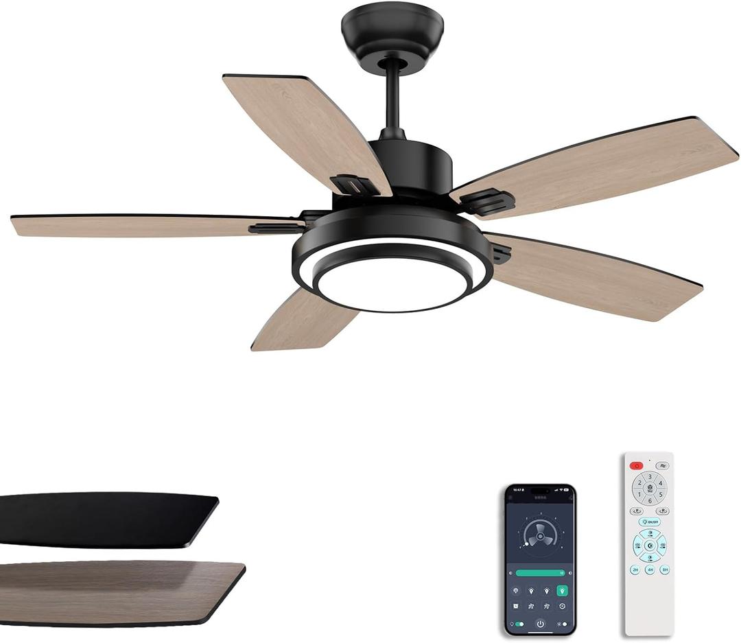 Fanbliss Ceiling Fans with Lights and Remote Control for Bedroom, 42 Inch Black Small Modern Ceiling Fan with Quiet Reversible DC Motor, 3CCT, Dimmable, LED for Living Room, Patio, Indoor and Outdoor | with Remote Control, with Quiet Reversible DC Motor, LED, Dimmable, Indoor and Outdoor, for Bedroom, for Living Room, for Patio
