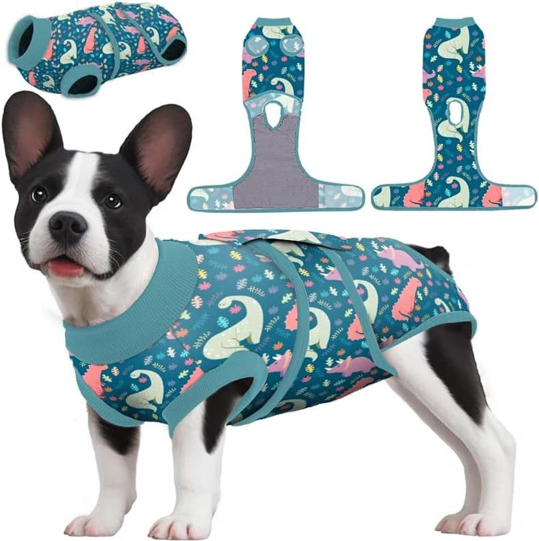 PetWarm Male Dog Recovery Suit, Dog Bodysuit, Substitute E-Collar and Cone, Pet Surgery Recovery Suit, Female Male Onesie for Dogs Spay Neuter, Dinosaur Pattern, Multi-Colored, M (Medium (Back:13.4-16.1'', Weight:14-25LB))