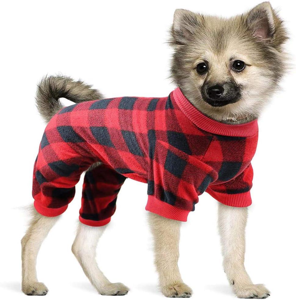 Plaid Dog Pajamas Soft Flannel Buffalo Pjs for Dog Christmas Pajamas Pet Clothes Warm and Cozy (XS) (X-Small (Back:10"))
