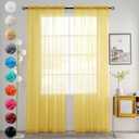 youleyar Solid Sheer Rod Pocket Curtain Voile Draperies 2 Panels White Beige Black Grey Coffee 52 Inch Width 45 Inch Long 1 Pair for Kitchen Bedroom Children Living Room Yard (Yellow,52W45L)