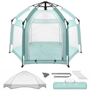 Palopalo Mint Green Pop Up Baby Beach Tent - UPF50+ Sun Protection Canopy | Instant Setup Portable Playpen with Mosquito Net for Indoor & Outdoor Play, Lightweight Pack and Play Yard