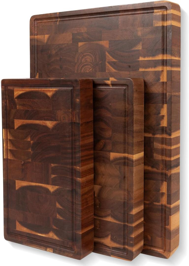 KOLWOVEN Acacia Wood Cutting Boards Set for Kitchen Set of 3 1.5 Inch Thick - Large Wooden Cutting Boards for Chopping Meat, Cheese, Fruits, and Vegetables (17x12, 12x10, 12x7 inch)