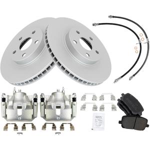 TRQ Front Brake Pad & Rotor Kit Brake Caliper Brake Hose Brake Pads Brake Rotor Semi-Metallic Compatible with 2003-2008 Toyota Corolla