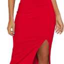 WAYMAKER Red Dresses for Women Sleeveless V Neck Wrap Ruched Slit Midi Bodycon Cocktail Party Semi Formal Wedding Guest Evening Dress, Red, Small