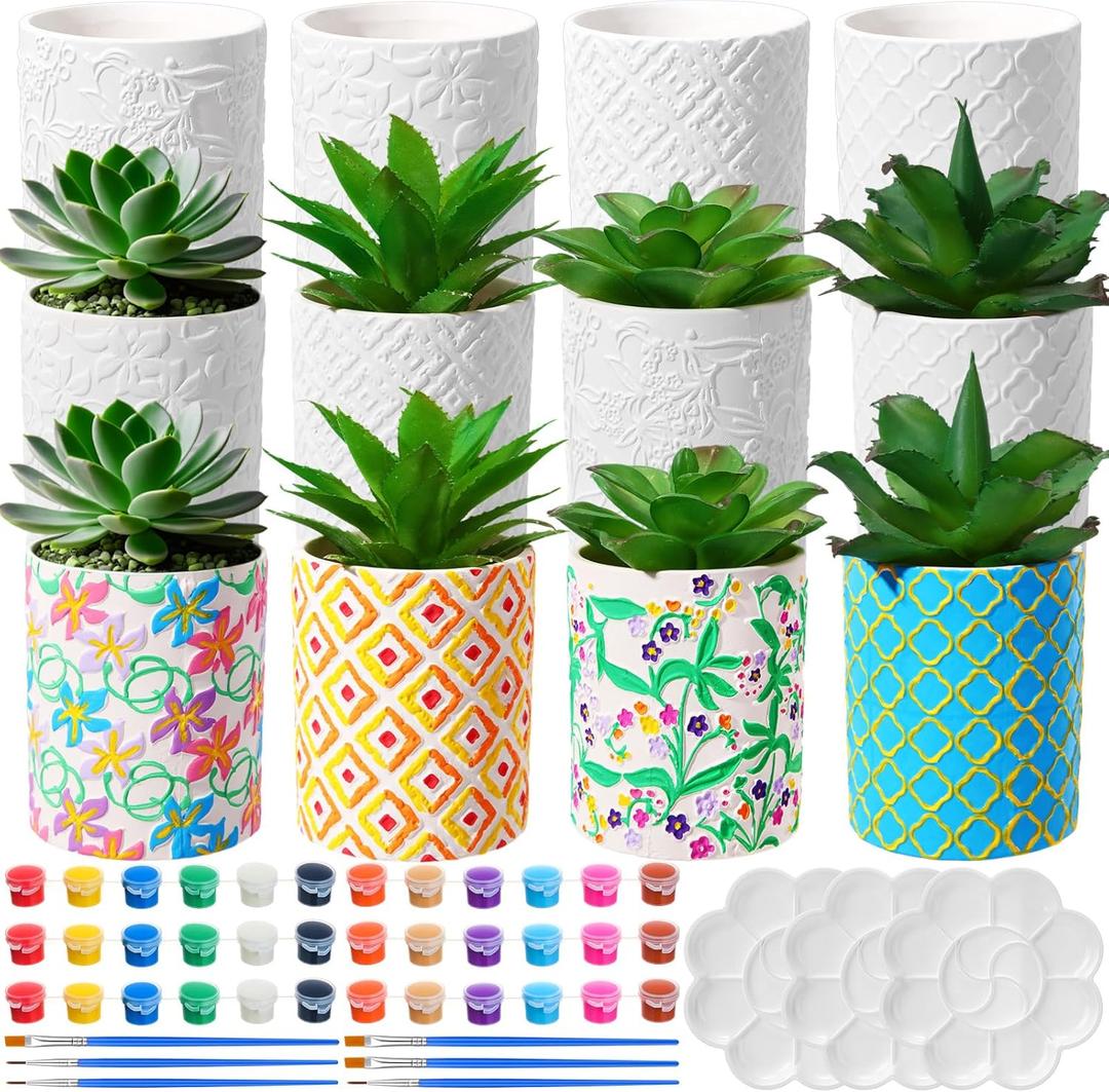 Zubebe 12 Pcs Paint Your Own Ceramic Pots Bulk Unfinished Succulent Pots Craft Kit with Drainage Hole Mini Paintable Plant Vase Ready to Paint Planter for Cactus DIY Craft(Mandala)