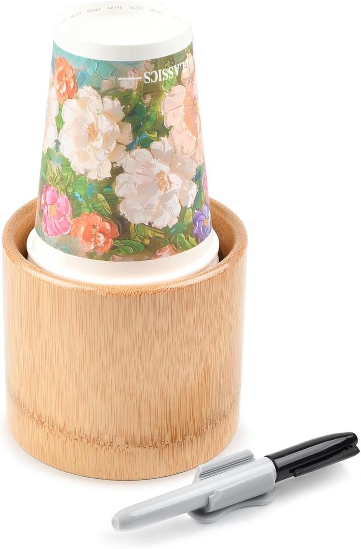 The Left Bridge Party Cup Holder, Bathroom Cup Dispenser, Wood Cups Holder and Marker Slot, Cups Storage for 16oz Disposable