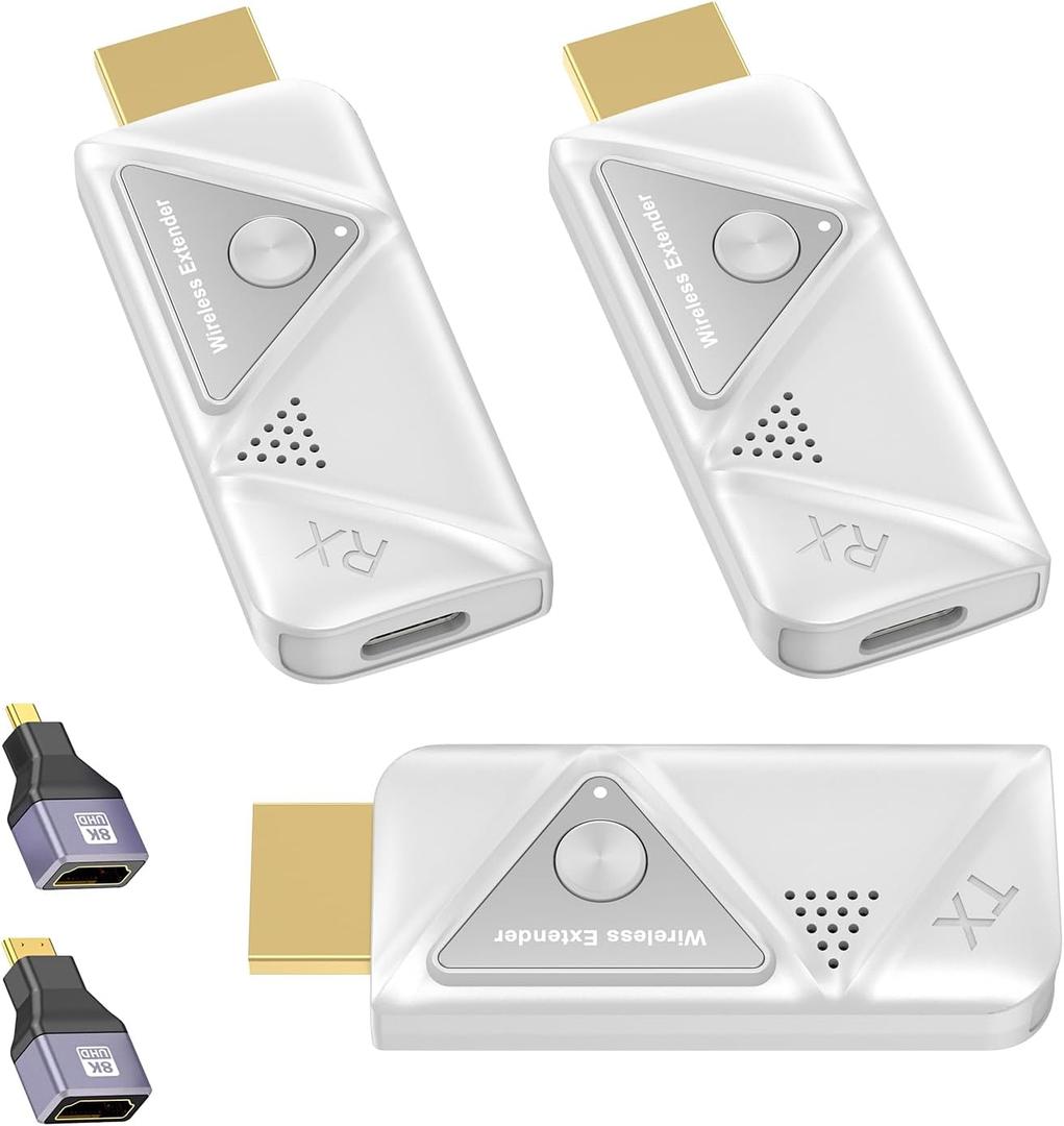 Wireless HDMI Transmitter and 2 Receivers, HDMI Wireless Dual Display Extender Kit Sync to 2 Screens, 5G/328FT/1080P Plug & Play for Simultaneous Audio/Video on TVs/Projectors/Monitors