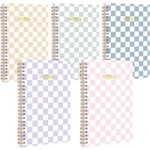 5 Pack Checkered Spiral Notebooks 8.27 x 5.51 Inch Cute Work Notebooks A5 College Ruled 160 Pages/ 80 Sheets Aesthetic School Supplies for Employee Worker Stuff School Office Supplies(Pastel)