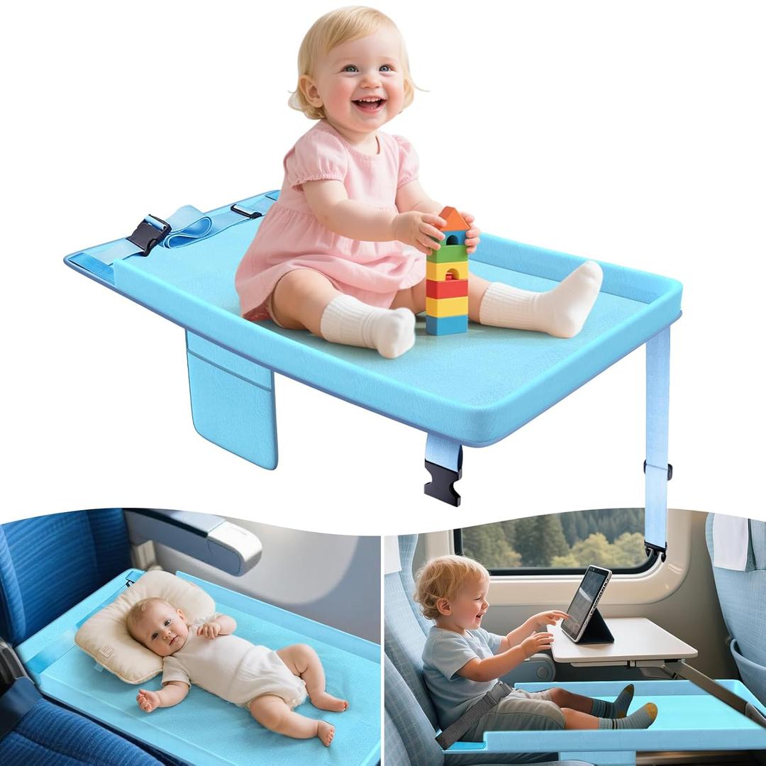 Toddler Airplane Bed - Airplane Seat Extender for Kids - Barrier Designed Flyaway Kids Bed Airplane with Pockets - Portable Plane Bed Foot Rest for Flights Travel Essentials Blue (Black)