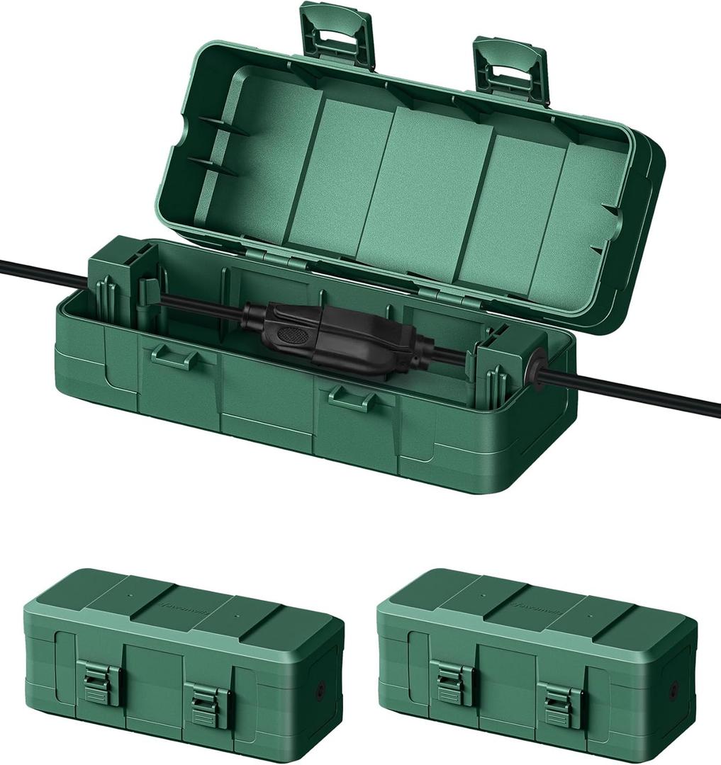 DEWENWILS [3 Pack] Outdoor Extension Cord Cover, Weatherproof Connection Box with PP Material, Waterproof Electrical Cord Protector for Outdoor/Christmas Decoration Light, Extension Cord (Green)